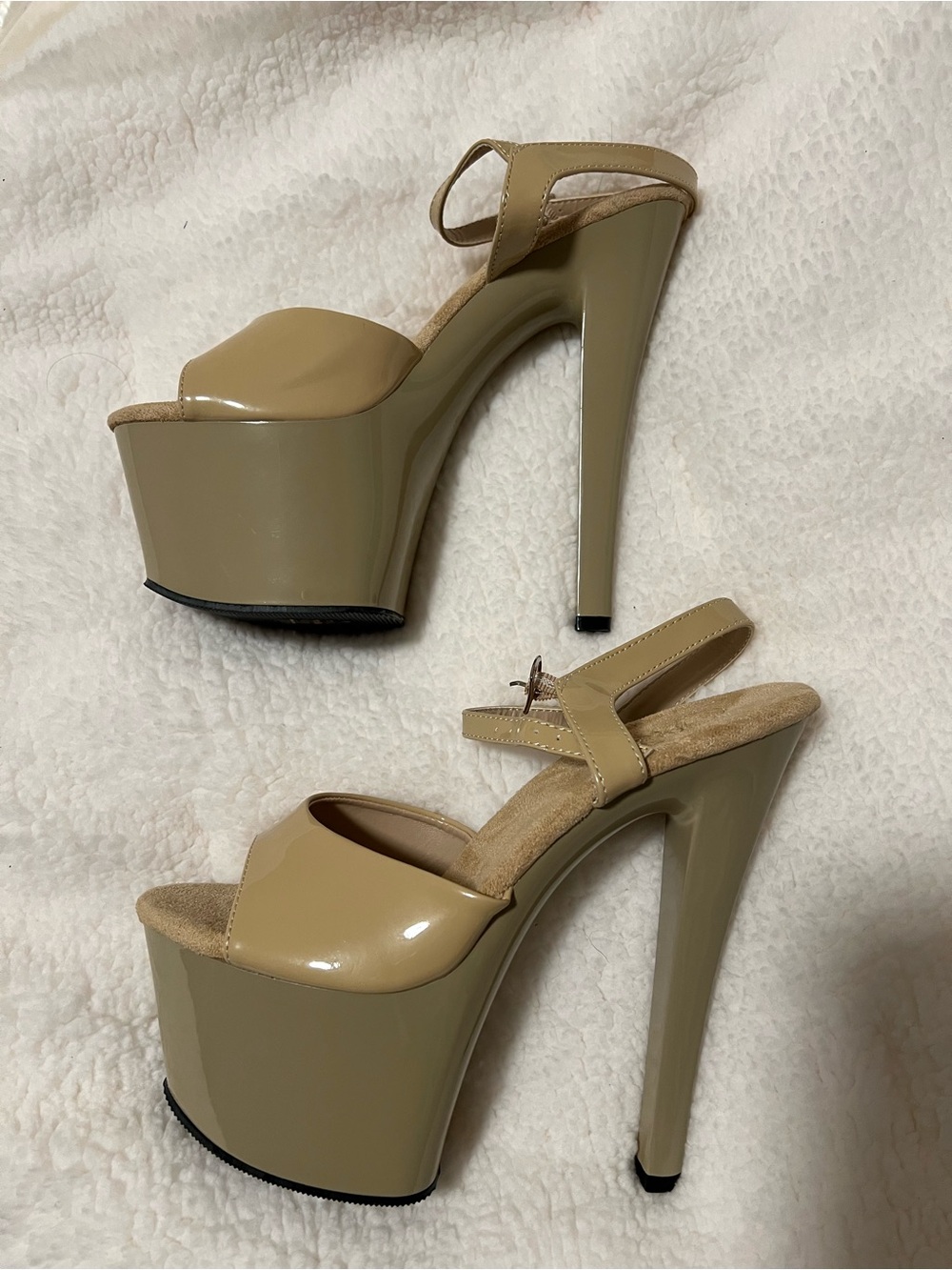 Pleaser Beige Platform Peep-Toe Stiletto - Picture 7 of 9